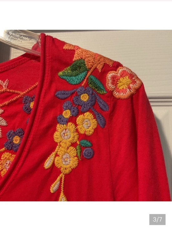 Johnny Was Red Midi Dress with Floral Embroidery - Picture 4 of 8